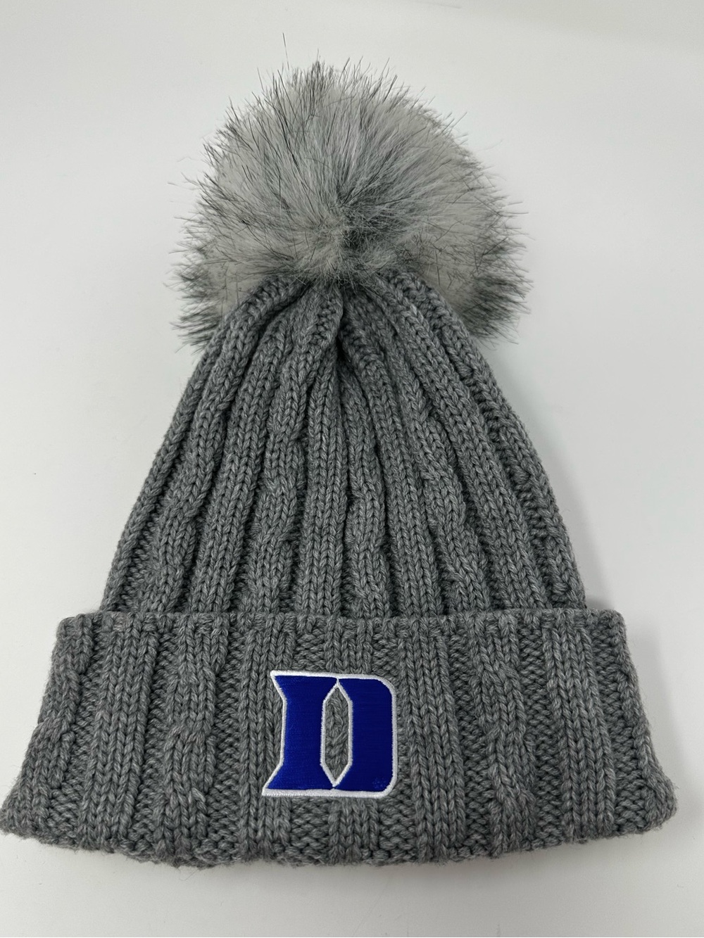 Duke Blue Devils Gray Pom Beanie Hat Chunky Knit Toboggan